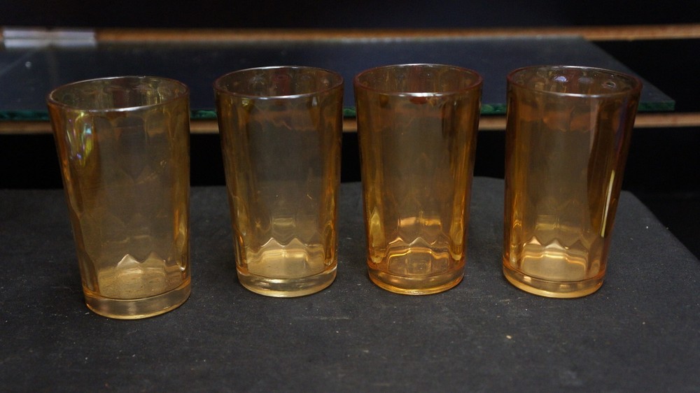LOT OF 4 -4″ TALL CARNIVAL GLASS DIMPLE TUMBLER/GLASS
