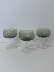 Vintage Sasaki Green Smoke Coronation Cocktail Martini Crystal Glasses