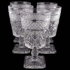 Imperial Glass Cape Cod 1602 Goblets Set of 5 Clear Pressed Glass Water Wine USA