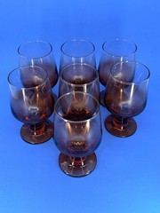Set of 7 Vintage Libbey Amber Ombre footed goblets 1960s MCM Wine Water Glasses