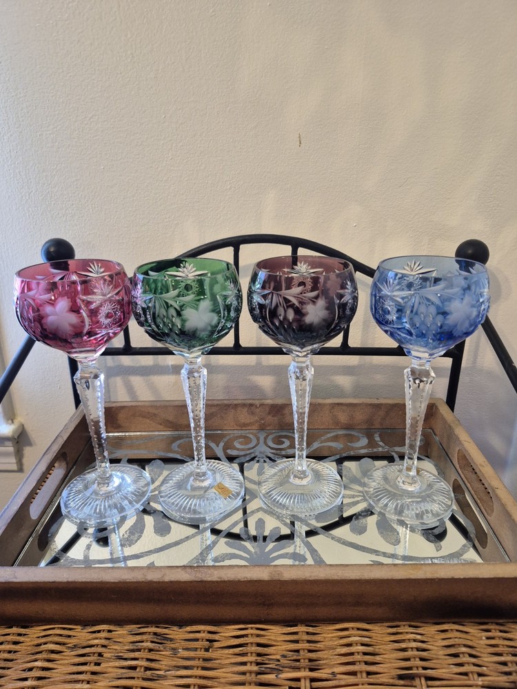 Vintage 1940’s Nachtmann «Traube» Crystal Hock Wine Glasses Set Of 4