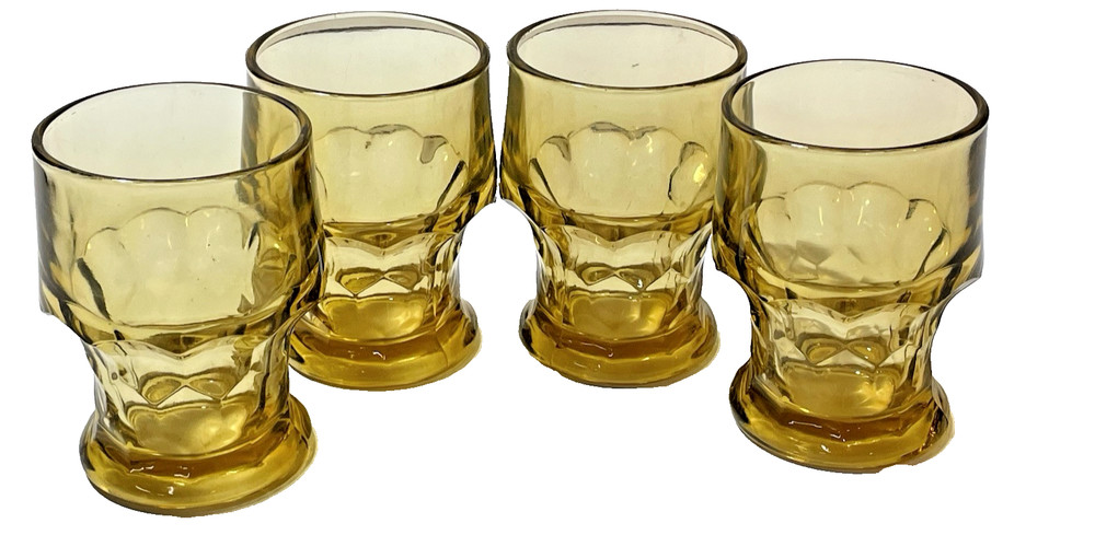 Set of 4 Vintage Anchor Hocking Georgian Honeycomb Amber Drinking Glasses 4.25″