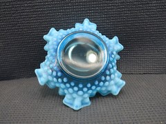 Fenton Art Glass Crystal Hobnail French Opalescence Blue Double Crimp Bon Bon 6″