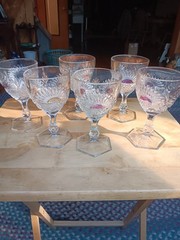 Set of 6 EAPG US Glass RISING SUN Clear with Ruby/Gold Flash Water Goblet. 546