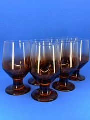 Set of 7 Vintage Libbey Amber Ombre footed goblets 1960s MCM Wine Water Glasses
