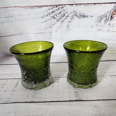 Avocado Green Overshot Glass Candle Votive Holder Sugared Frosted Outside