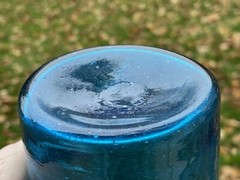 Vibrant Electric Blue Bubble Glass Tumbler With Applied Amber Brown Rim Vintage