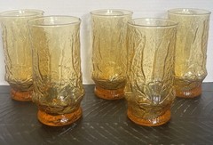 Anchor Hocking Amber Rainflower Drinking Glasses (5) Perfect for Fall!