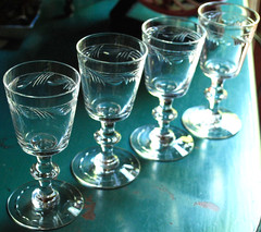 Vtg Set 4 HAWKES ‘ROYAL’ Cut Crystal ARCHED LEAF Claret Wine Glasses 5 1/8″