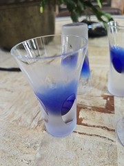 Set 4 BLOCK Liquor Crystal Vodka Glasses 3.75″ RAINY DAY Frosted Cobalt Blue