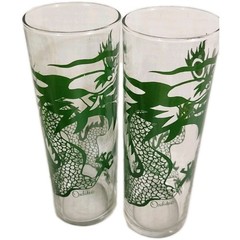 Vintage Orchids GREEN DRAGON Set TOM COLLINS Bar Glasses (2)
