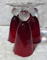 6 Morgantown (1930’s?)Ruby Red Golf Ball Stem 4 7/8″ 4 oz. Footed Juice Tumblers