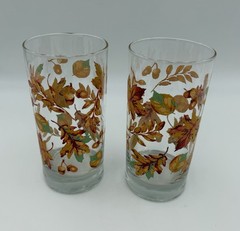 2 Libbey Fall Leaves/Acorns 16 oz Highball Drinking Glasses