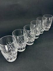 6 Vintage Cut Crystal Tumblers Glasses with Floral Design MCM Short Glasses