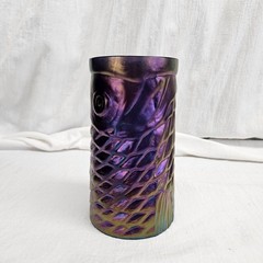 John Cook Iridescent Signed Hand Blown Koi Fish Glass Rare Purple 5.75 Tall 2008