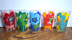 Retro Floral Glasses 7 Oz Set Of 5
