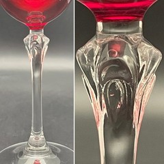 La Reine 4pc Vertical Stripes Ruby Red Cut to Clear Wine Glasses Italy 8″t 8oz