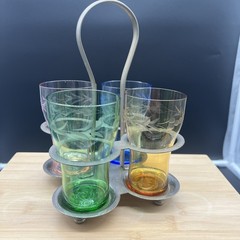 VTG FABERWARE Glass Holder w/4 Etched Glasses