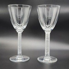 Lalique France Bordeaux Wine Glasses Phalsbourg Signed Etched Stems 6.375 Set 2