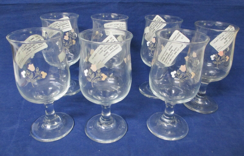 Pfaltzgraff Remembrance Pink/White Flowers Wine Glasses Set Of 7 NEW W/STICKER