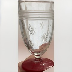 Vintage European cordial Glasses Ruby Red Enamel footed Etched Diamond Five