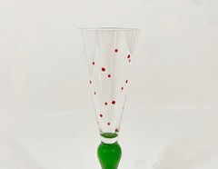 Orrefors Clown Crystal Green Stem Red Dotted Champagne Glass Anne Nilsson