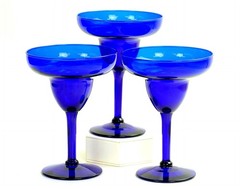 Pier 1 Cobalt Blue Glass Plain Bowl 3 Piece 6 Oz 6 1/8″ Margarita Glasses 1990s-