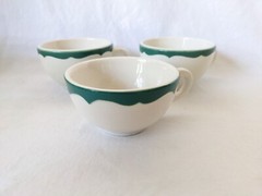 Syracuse China Restaurant Ware Green Rimmed Coffee Cup Set of 3 Wintergreen
