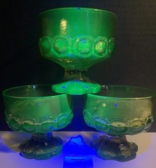 3 Tiffin Franciscan Madeira Olive Green Footed Sherbet Uranium Glasses