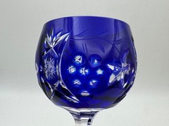 Pair of Bayel Crystal VINEYARD GRAPE Amber & Cobalt Hock Wine Glasses 7 3/4″
