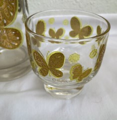 6 Piece Set Of Vintage Culver Cocktail Footed Glass Set 22K Gold Butterfly RARE