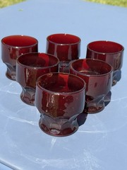6 Vintage Anchor Hocking Ruby Red Glass Georgian Honeycomb 4” 9oz Tumblers