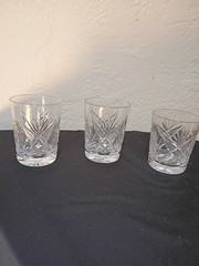Antique American Brilliant Period Cut Glass Geometric Set 3 Whiskey Glasses