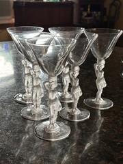 Vtg Bayel France Bacchus Venus Crystal Frosted Nude Stem Cordial 6 Glasses