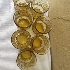 VTG Set Of 7 Anchor Hocking Rain Flower Amber Flat Tumbler Juice Glasses 6 Oz.