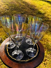Five Beautifully Clear Iridescent Glasses For Wine, Juice Or Water Available.