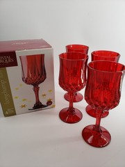Cristal D’Arques Longchamp Ruby Wine Glass or Water Goblet Set of 4 Open Box