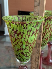 Abigails Czech Republic Handblown Green Confetti Splatter Water Goblet 4 Tutti