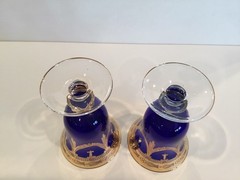 Vintage Horchow Interglass Italy – 2 Cobalt Blue Crystal Wine Goblets 24K Gold