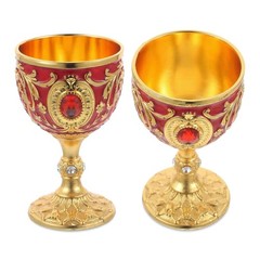 2PC Gold Red Chalice Goblet Delicate Retro Wine Cup Medieval Goblet Alloy Med…