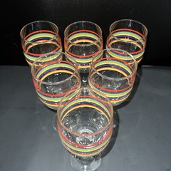 6 Libbey Mambo Fiesta Banded Stripes Goblets Water Tea Wine Glasses 10oz