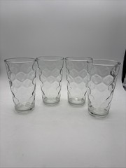 Set of 4 vintage Clear Impressed Dot Honeycomb 6” 12oz. Highball Tumblers