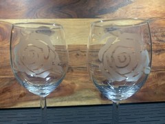 Frosted Rose Flower Wine Clear Glasses, Set Of 2