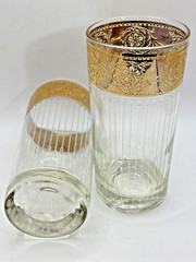Culver Glass 22K Gold 8 Highball Caddy Set Vintage Retro Barware Tyrol MCM