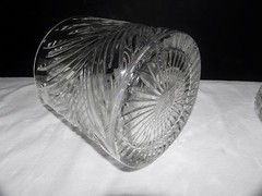 VTG Lead Crystal Biscuit Cookie Jar Container Cut Fern Palm Leaf Pattern Lidded