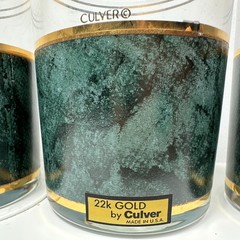 Vintage Culver Emerald Green Faux Marble 22K Gold Rock Glasses Set of 4 New Box