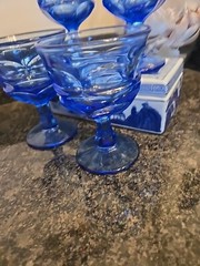 4FOSTORIA GLASS BLUE ARGUS Sherbert Henry Ford Museum Set Of 4~ 5″