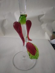 Handblown Art Glass Parrot Goblet 2pc Figural 3D Bird Bar Ware Martini Wine