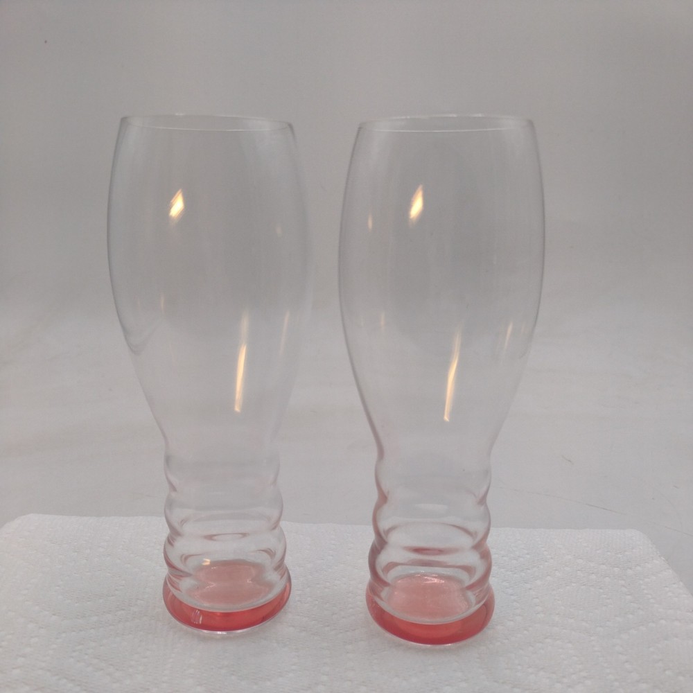 Riedel Crystal «O» Pink Champagne Glasses Set Of 2 Hollow Ribbed Gently Used
