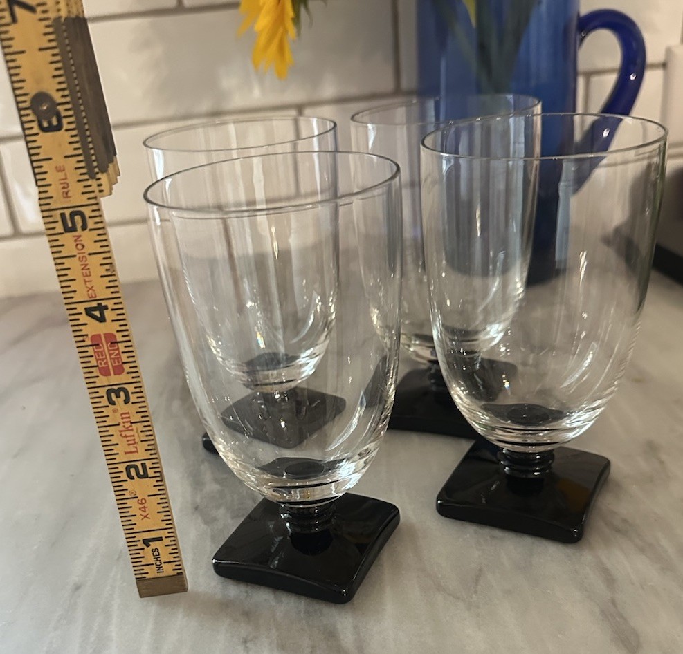 Set Of 4 Fostoria 4020 Ebony Black Base 5 5/8” 13oz Tumblers Glasses Art Deco